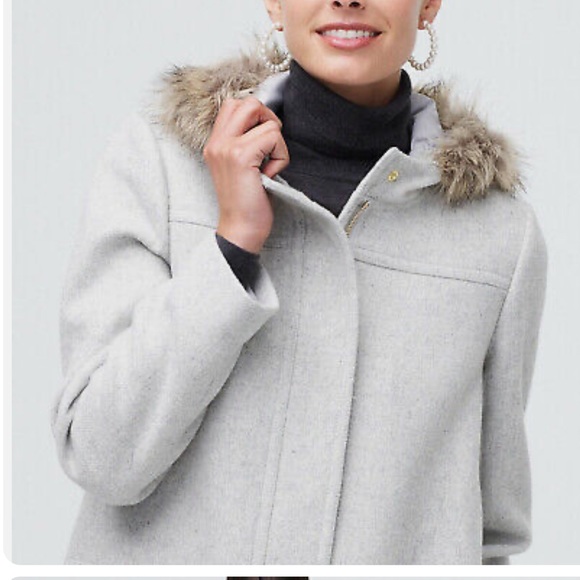 J. CREW $268 GRAY WOOL BLEND FAUX FUR TRIM VAIL PARKA SZ 0 - Picture 3 of 8